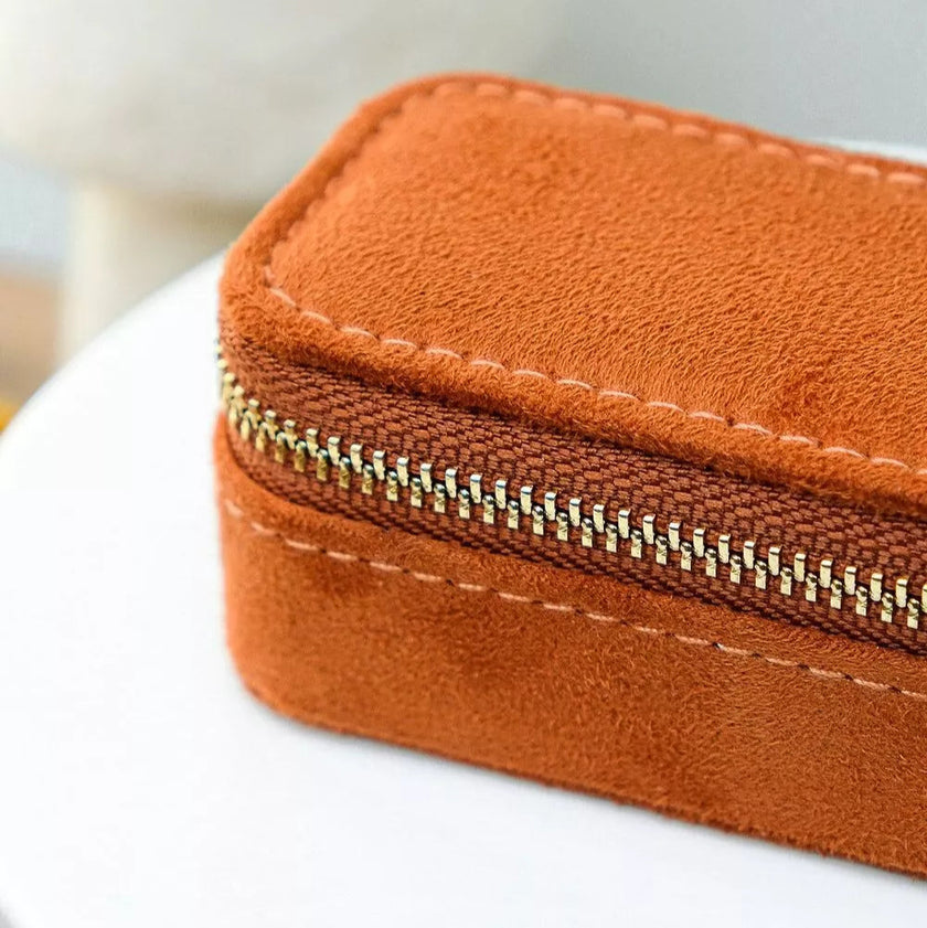 Mini boite a bijoux de voyage Marie velours camel