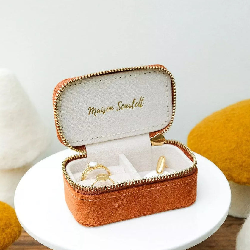 Mini boite a bijoux de voyage Marie velours camel