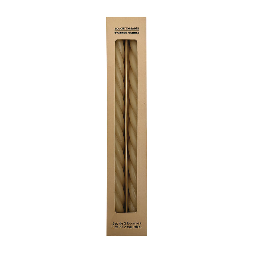 Set 2 bougies torsadees beige