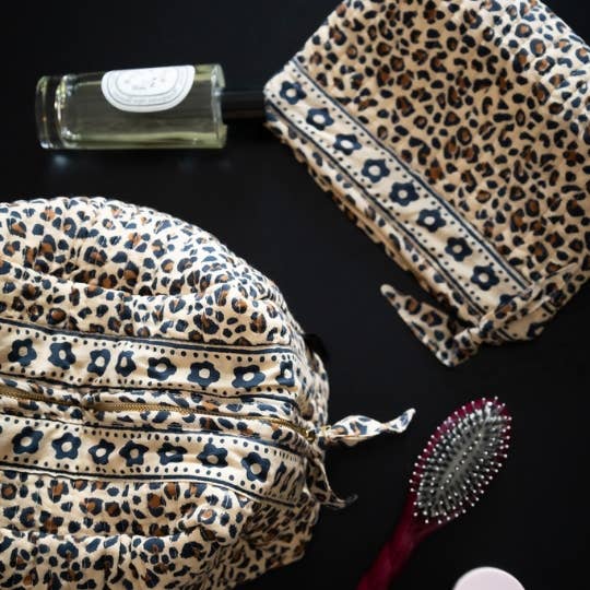 Trousse de maquillage léopard beige