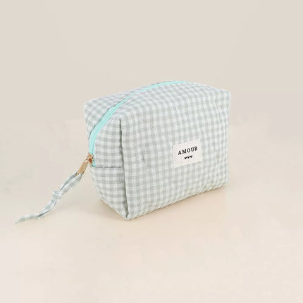 Trousse de toilette Amour et 3 coeurs vichy sauge