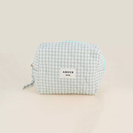 Trousse de toilette Amour et 3 coeurs vichy sauge