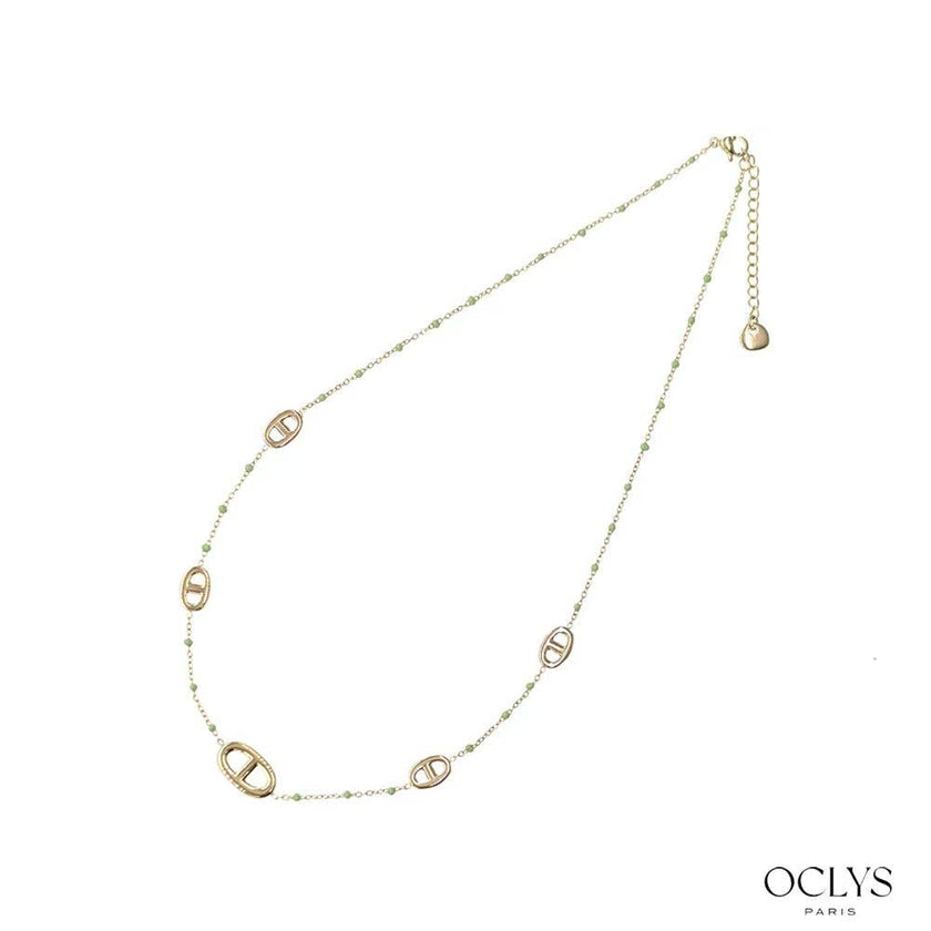Collier maille marine acier inoxydable doré émaillé Xana