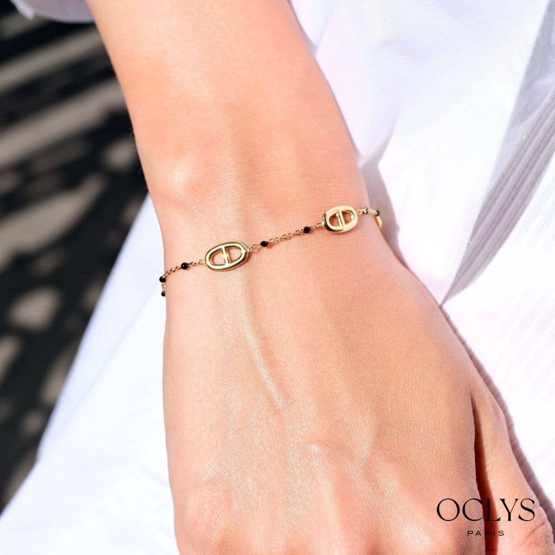 Bracelet émaillée maille marine acier inoxydable doré Silia