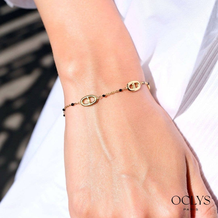 Bracelet émaillée maille marine acier inoxydable doré Silia