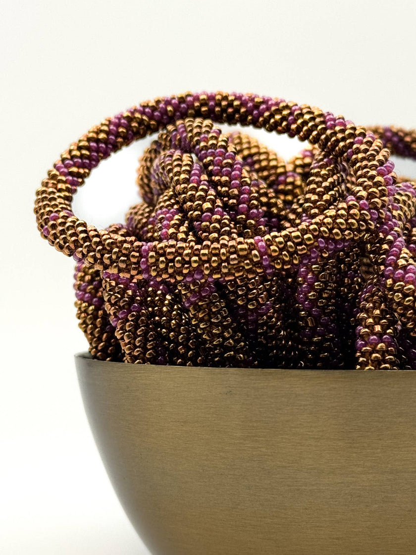 Bracelet népalais Violet et doré cuivré B48