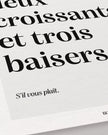 Affiche un café, deux croissants et trois baisers