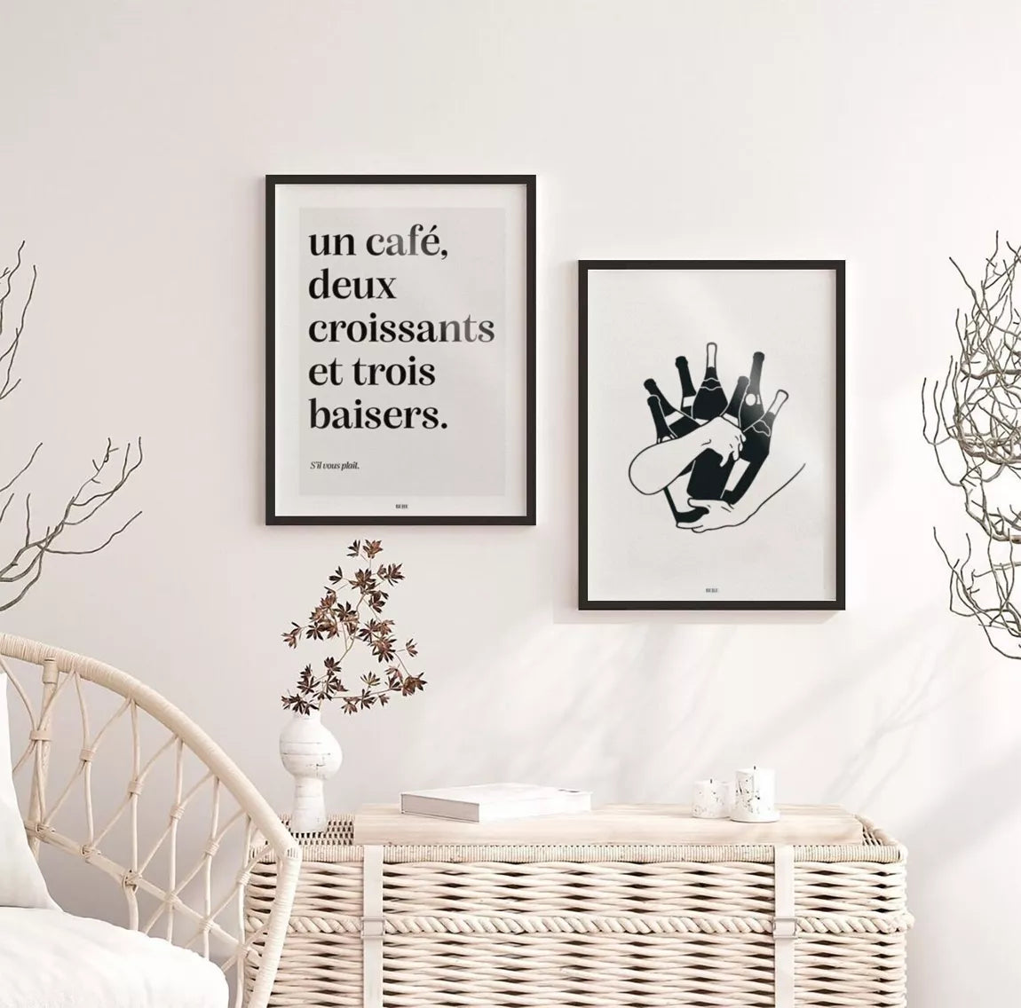 Affiche un café, deux croissants et trois baisers