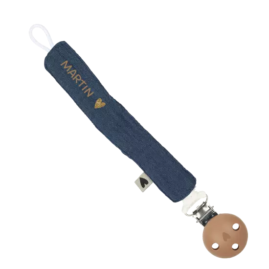 Attache tétine gaze bleu jean atelier wagram