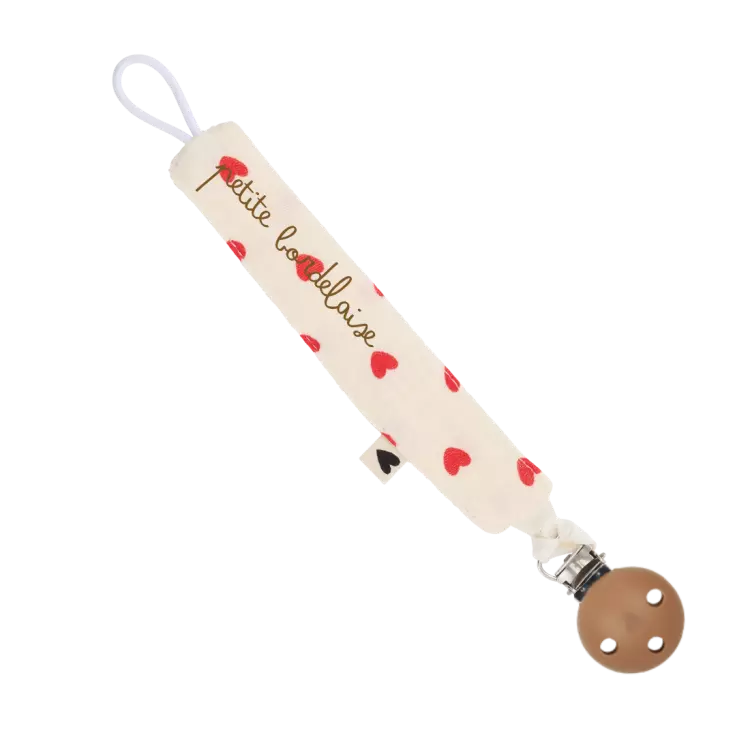 Attache tétine gaze coeur rouge atelier wagram