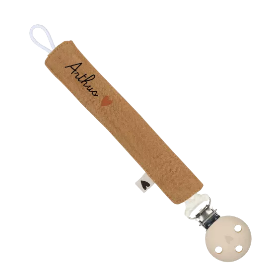 Attache tétine gaze de coton camel