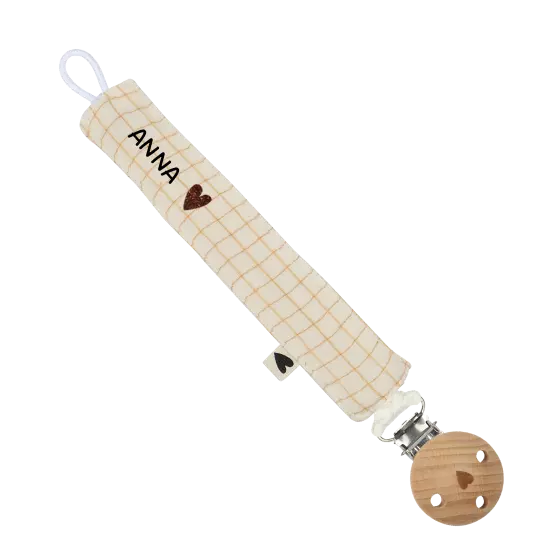 Attache tétine gaze de coton petits carreaux