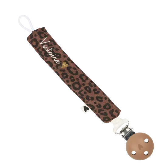 Attache tétine gaze de coton léopard