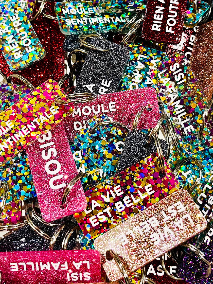 TATA EN OR Porte-clés à paillettes Plus de Love