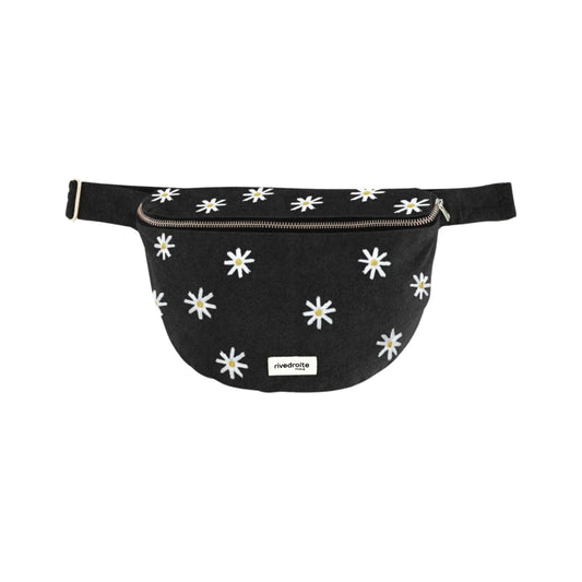 sac banane xl noir avec marguerites blanches