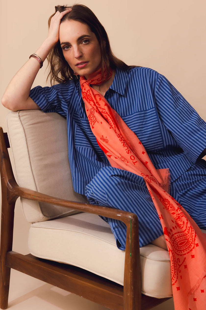 Foulard motif bandana coton 100x100 peach grenadine ANTAN