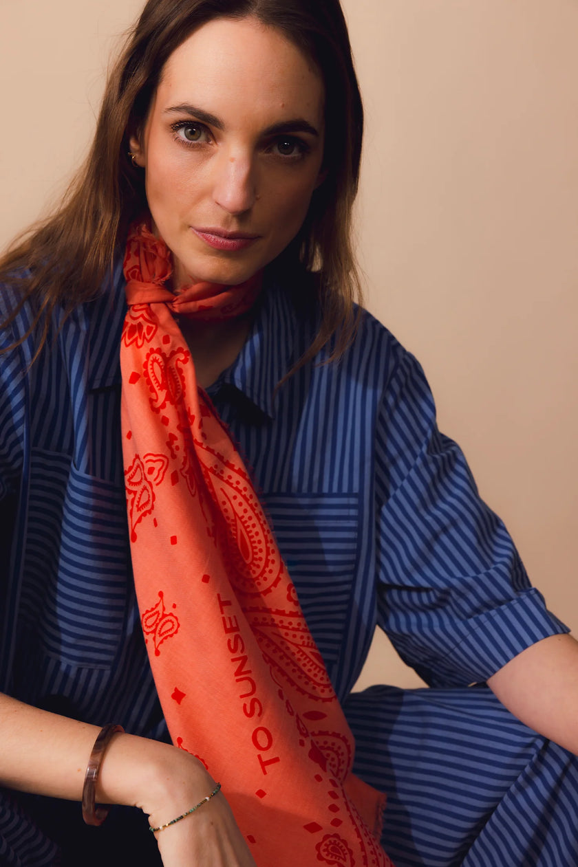 Foulard motif bandana coton 100x100 peach grenadine ANTAN