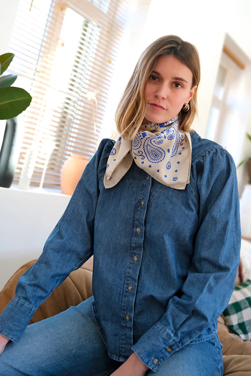Bandana de soie bleu et blanc
