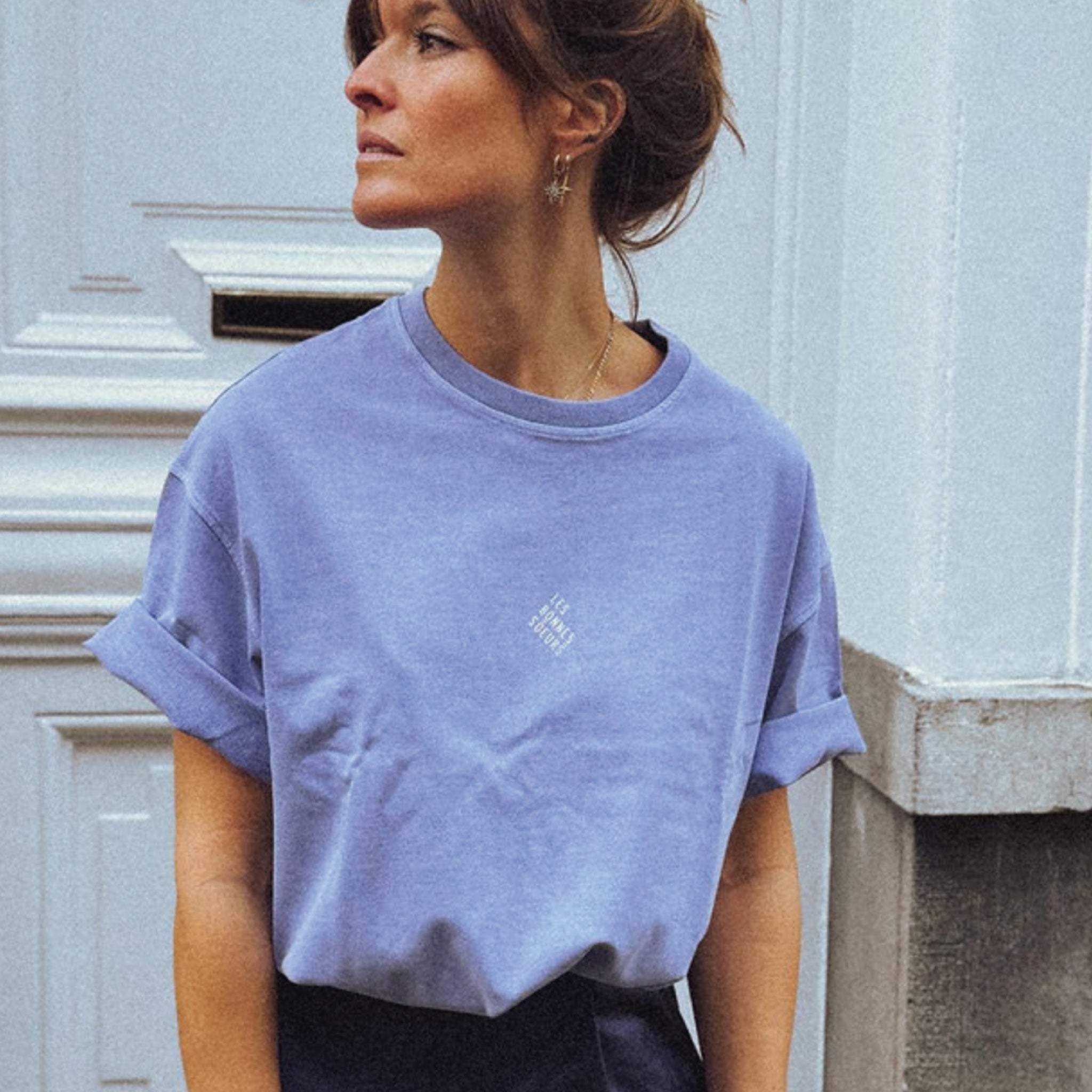 T-shirt oversize Basile bleu délavé – Les Bonnes Sœurs