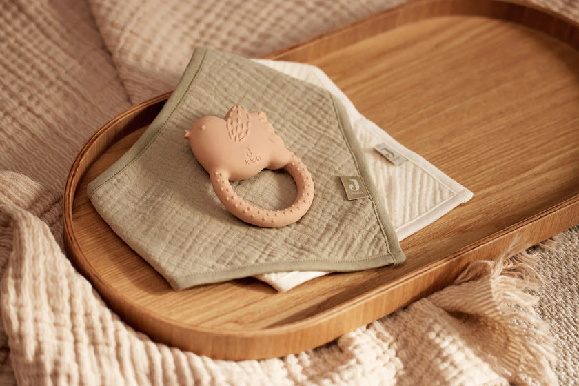 Bavoirs bandana vert et biscuit 