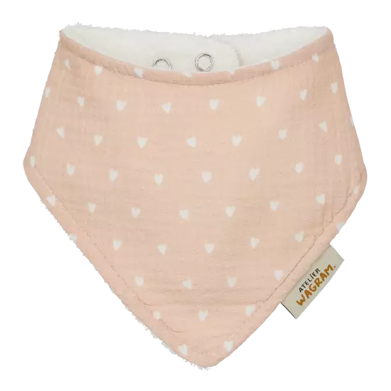 Bavoir bandana rosé cœurs blancs 
