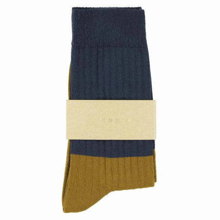 Chaussettes ESCUYER - COLOUR BLOCK - NAVY/CUMIN
