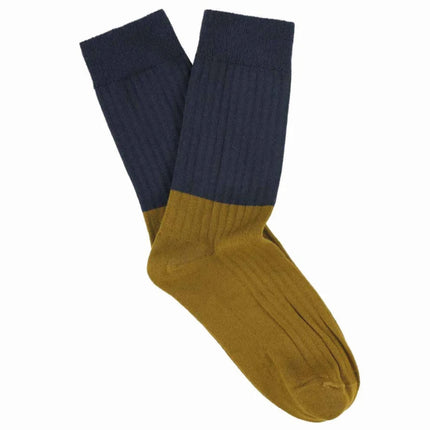 Chaussettes ESCUYER - COLOUR BLOCK - NAVY/CUMIN