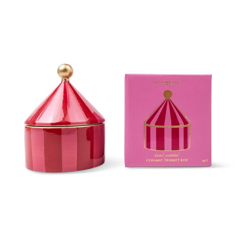 Boîte à bijoux rouge rayé rose