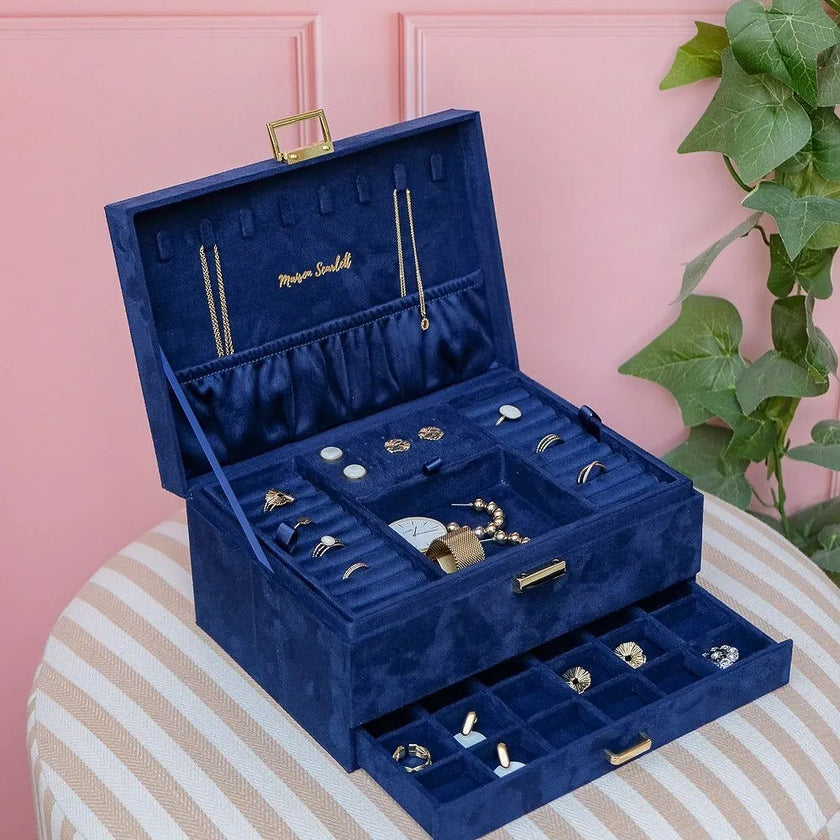 Grande boite à bijoux bleu velours maison scarlett 