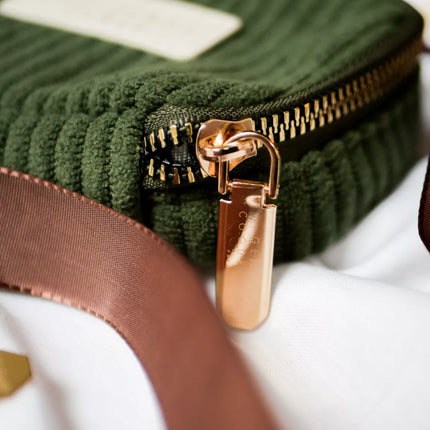 Boite à bijoux en velours côtelé vert kaki