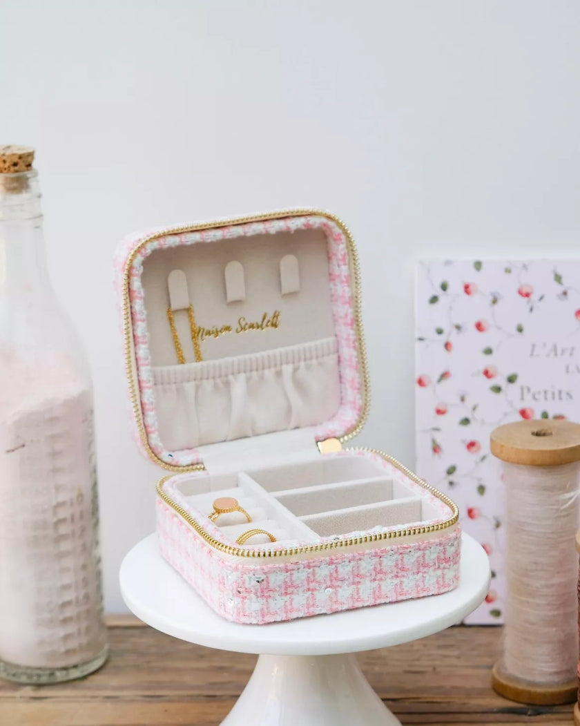 Boite à bijoux en pied de poule rose