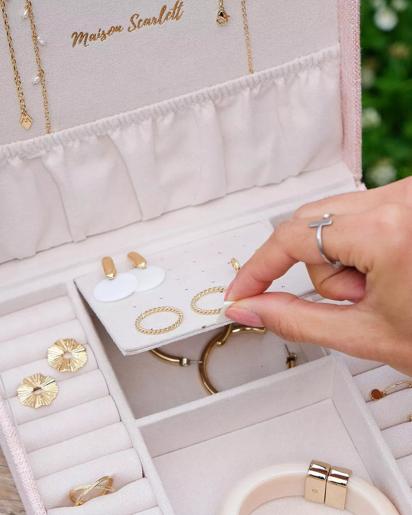 Boite à bijoux en lin rose