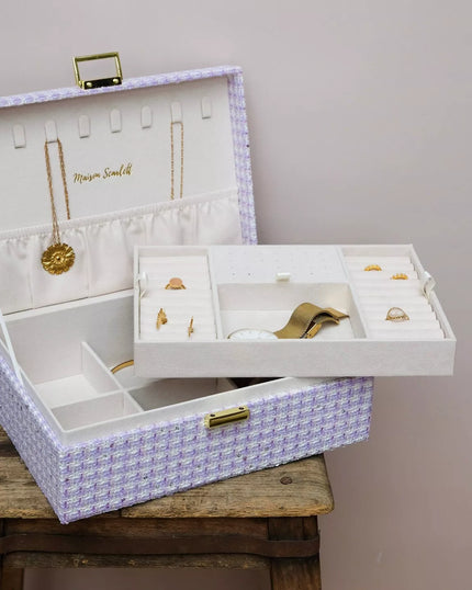 Boite à bijoux en pied de poule mauve