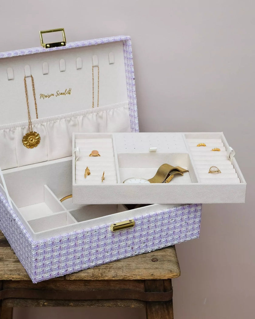 Boite à bijoux en pied de poule mauve