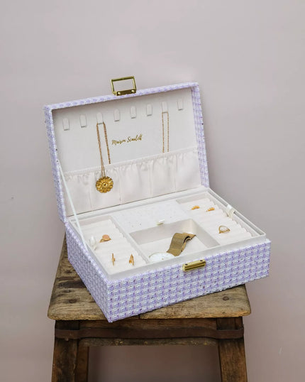 Boite à bijoux en pied de poule mauve