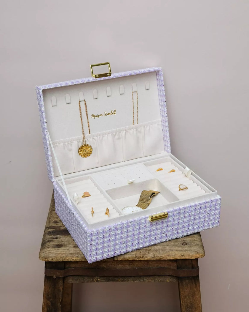 Boite à bijoux en pied de poule mauve