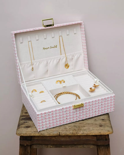 Boite à bijoux e pied de poule rose