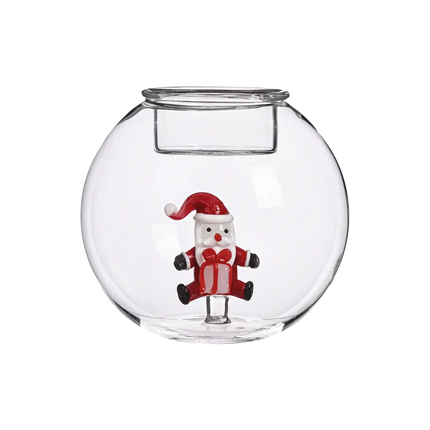 Bougeoir avec figurine père Noël en verre