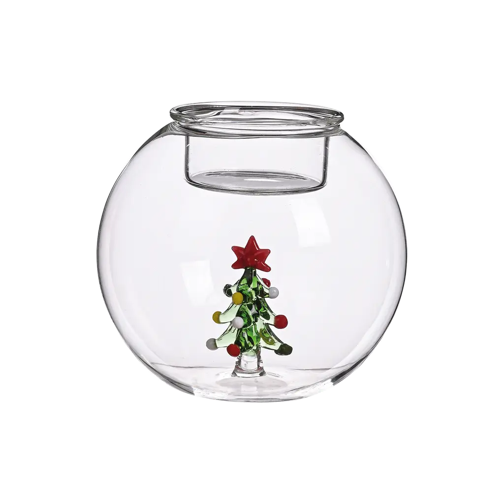 Bougeoir avec figurine Sapin en verre