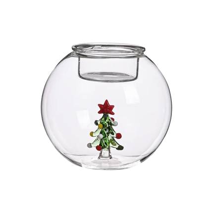 Bougeoir avec figurine Sapin en verre