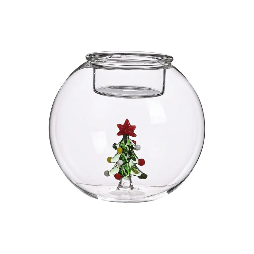 Bougeoir avec figurine Sapin en verre
