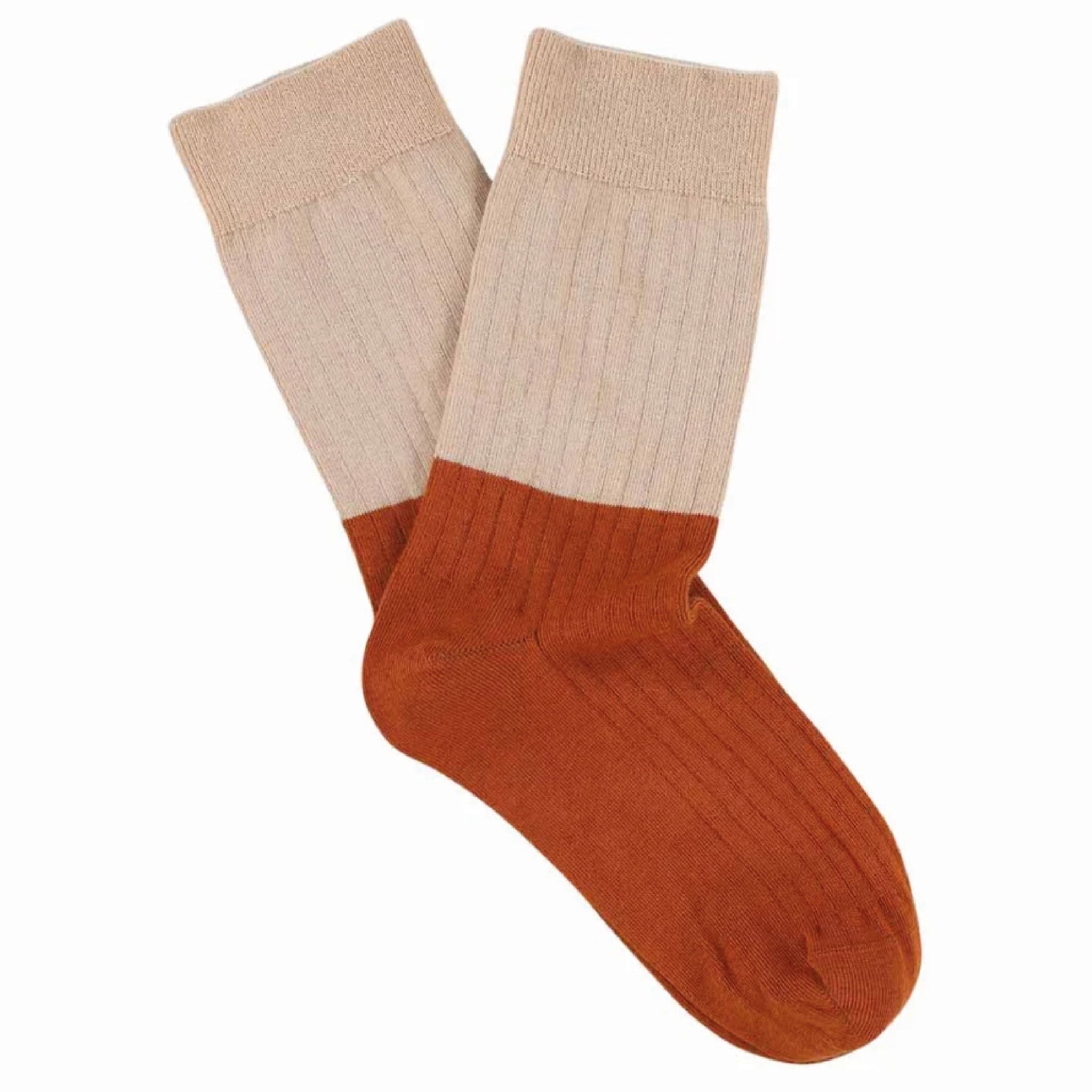 Chaussettes ESCUYER - COLOUR BLOCK - PINK/BRIQUE