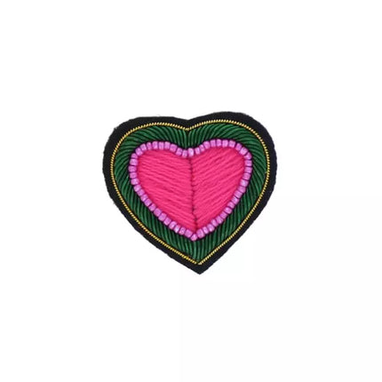 Petite Broche cœur vert doré et rose