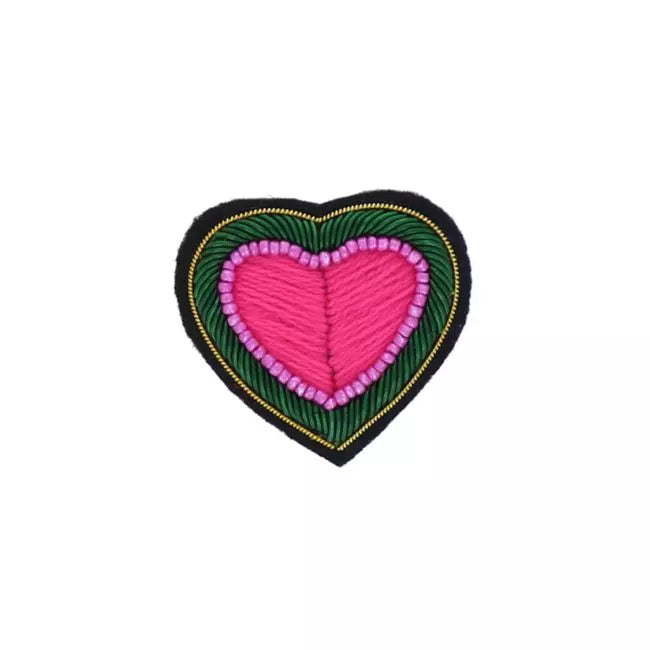 Petite Broche cœur vert doré et rose