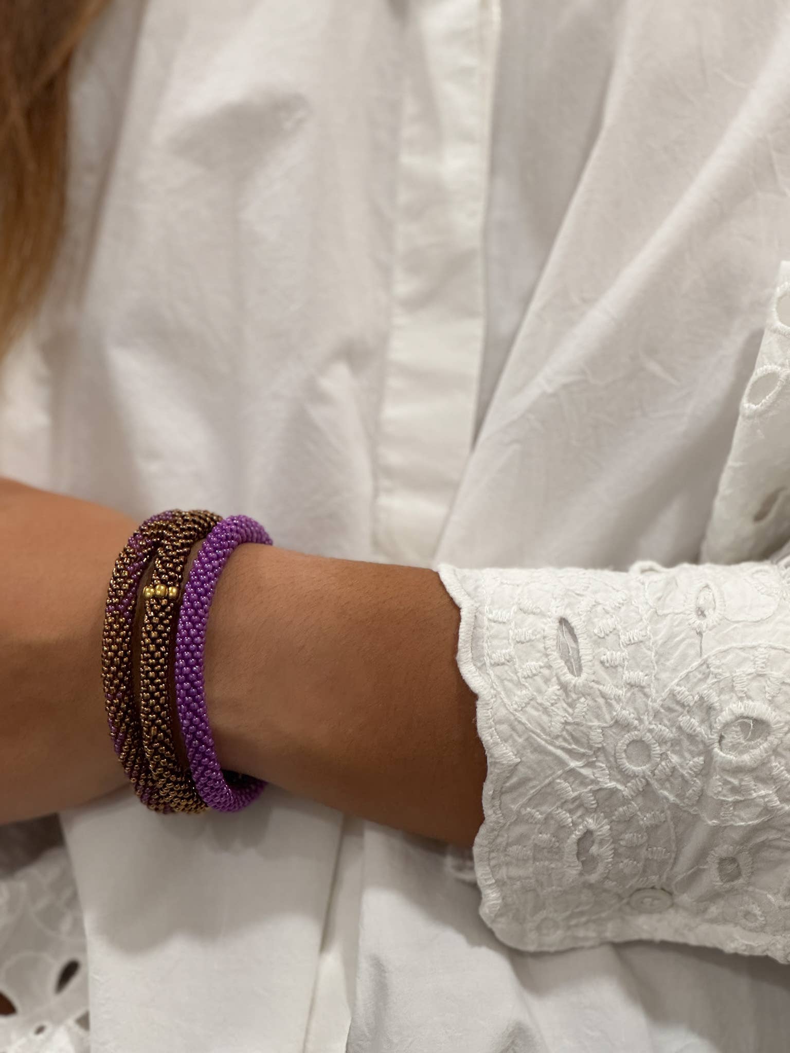 Bracelet népalais Violet et doré cuivré B48
