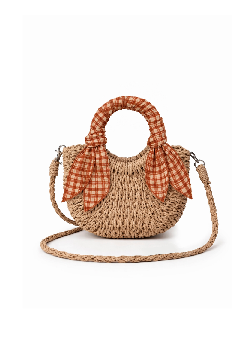 Mini sac en paille - carreaux miel