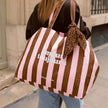 Sac cabas rayures marron rose amour toujours