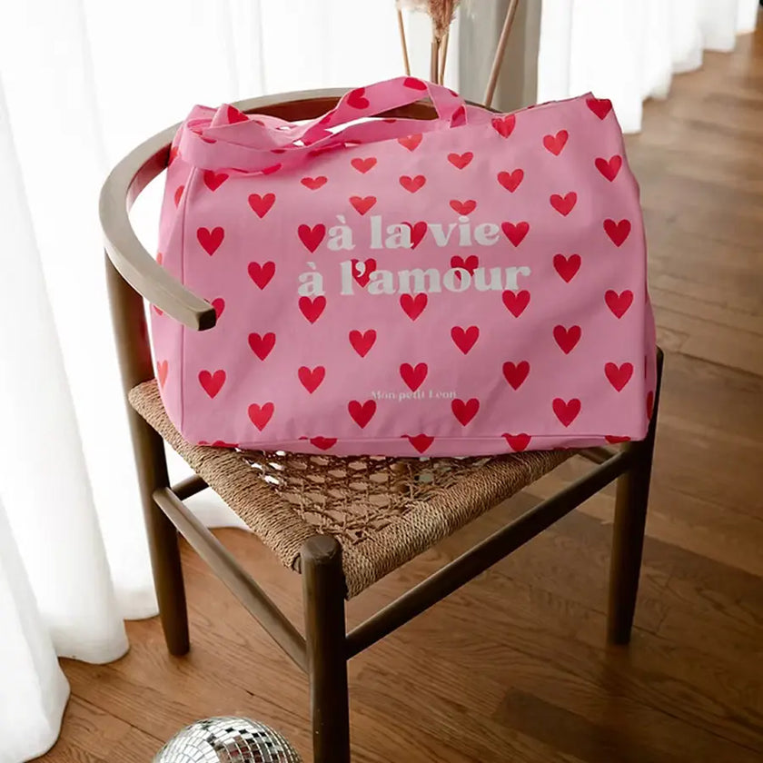 cabas xxl rose coeur rouge à la vie à l'amour