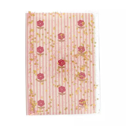 Carnet à fleurs rayures blanche et verte avec paillettes