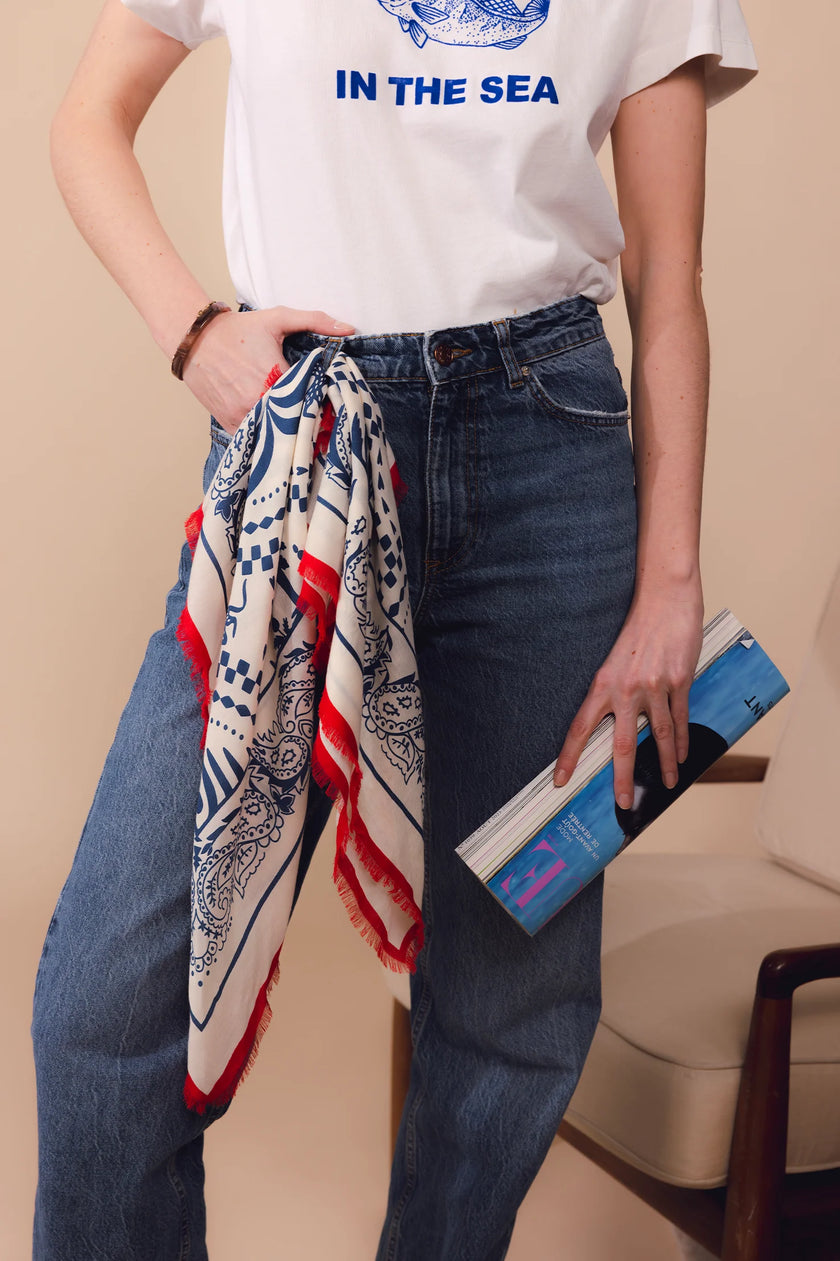 Foulard palmeraie gardenia Antan arré en coton